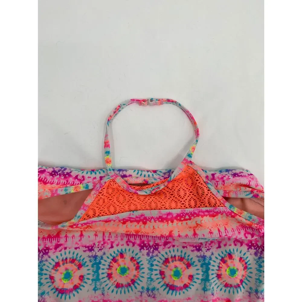 Wonder Nation Pink Printed Halter Neck One Piece Swimsuit Girls Size XL 14-16